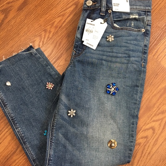 NWT Express Girlfriend High Rise Embellished jeans - Picture 2 of 4